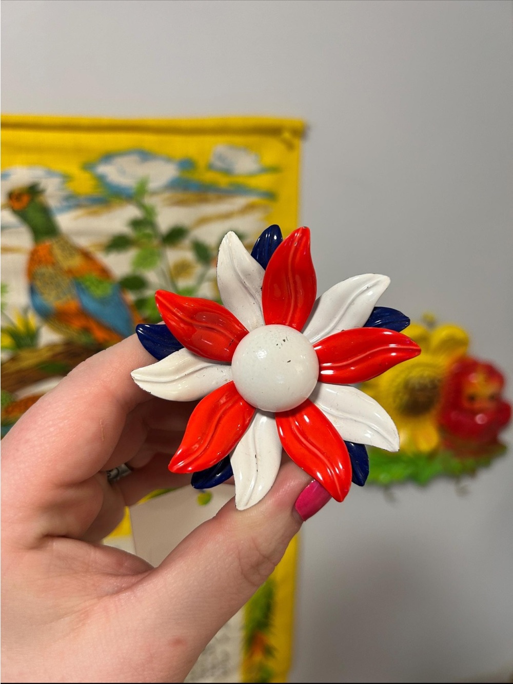 Vintage Red White and Blue Flower Pin